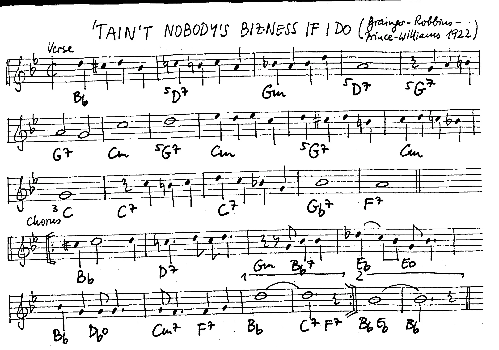 tain t nobodys bizness free jazz leadsheet - Courtesy of the Jungle Jazz Band